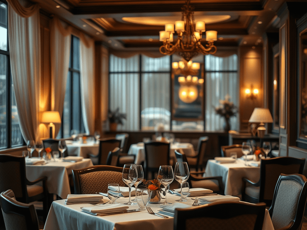 Salle de restaurant animée en soirée